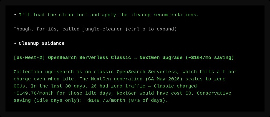 Jungle Cleaner MCP cleanup tool verifying no activity before removal