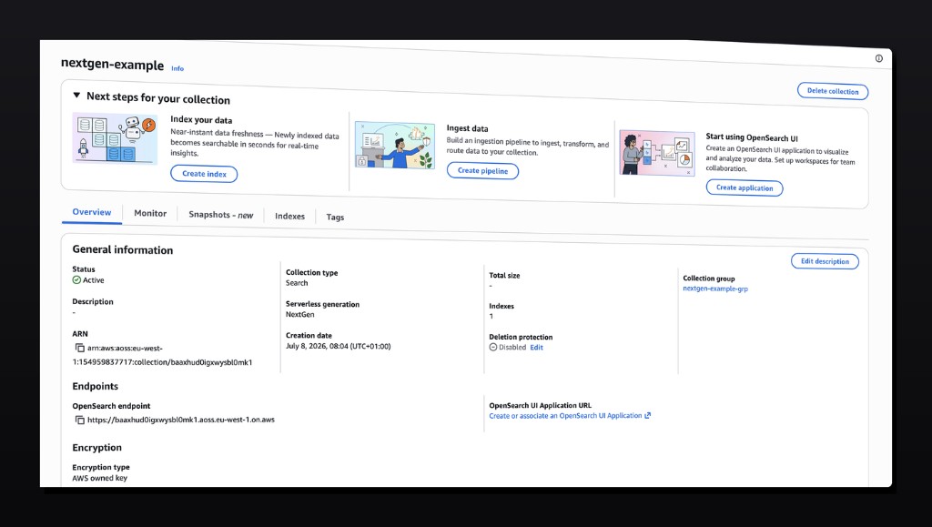 NextGen collection in the AWS console